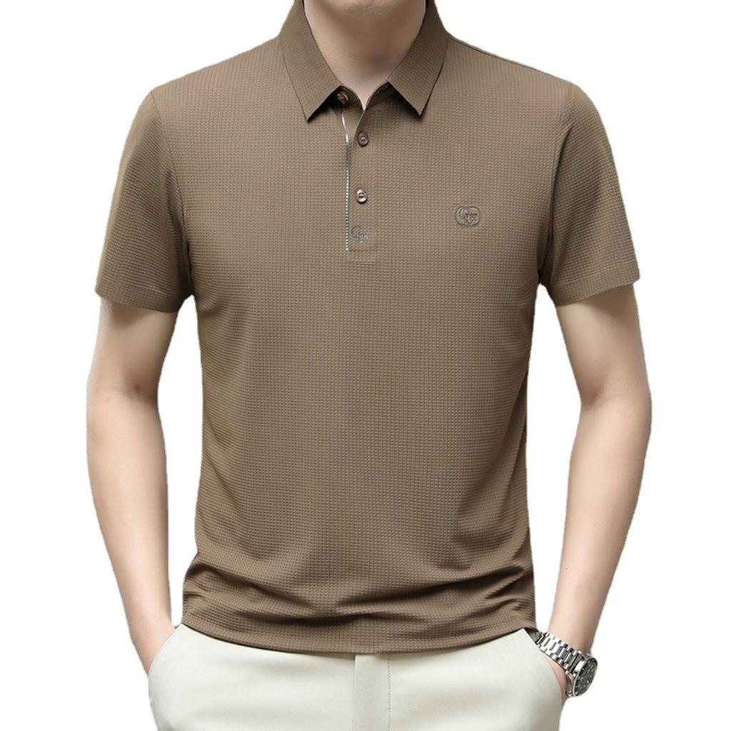 

Летняя новая стильная мужская деловая повседневная эластичная тонкая мужская рубашка-поло с короткими рукавами и короткими рукавами, футболка