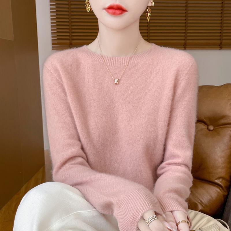 

Новый осенне-зимний трикотажный свитер с круглым вырезом, женский свободный короткий базовый пуловер, универсальный трикотажный свитер XXL