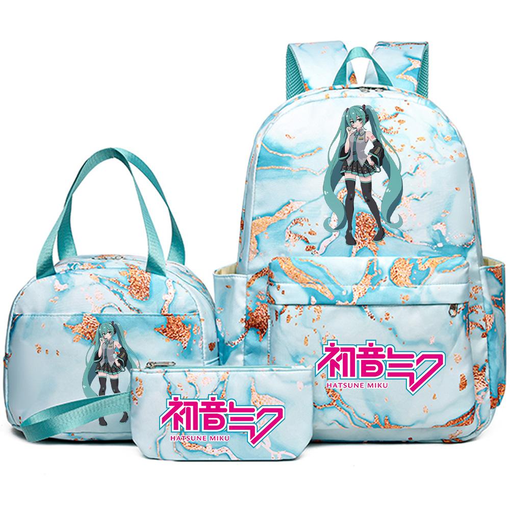 3Pcs/set Anime Hatsune Miku Printed Backpack Handbag Pencil Case for Teenager Student Bookbag Schoolbag Women Large Capacity Waterproof Travel Bag