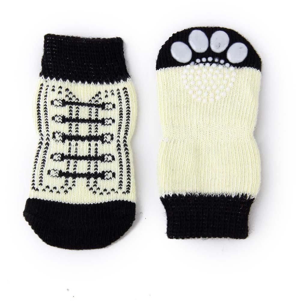 4Pcs Dog Socks Non Slip Cute Anti Rubber Claw Pattern Black White Size Xl Pet Cotton Socks Cold Snow Ice Protection