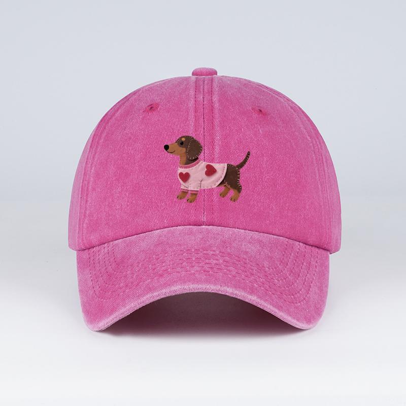 Cute Dachshund In Pink Heart Sweater Print Baseball Cap Men Women Vintage Washed Cotton Adjustable Dad Hat Pet Lover Sun Hat