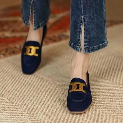 Women's Single Shoes with Heels Pointed Toe Metal Decoration Shallow Women Shoes Square Heel Spring Rubber Sole Zapatos De Mujer