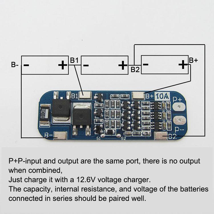 1Pcs 3S 10A 11.1V 12V 12.6V Lithium Battery Charger Protection Board for 18650 Li-ion Lipo Battery Cell BMS Anti-Short Circuit