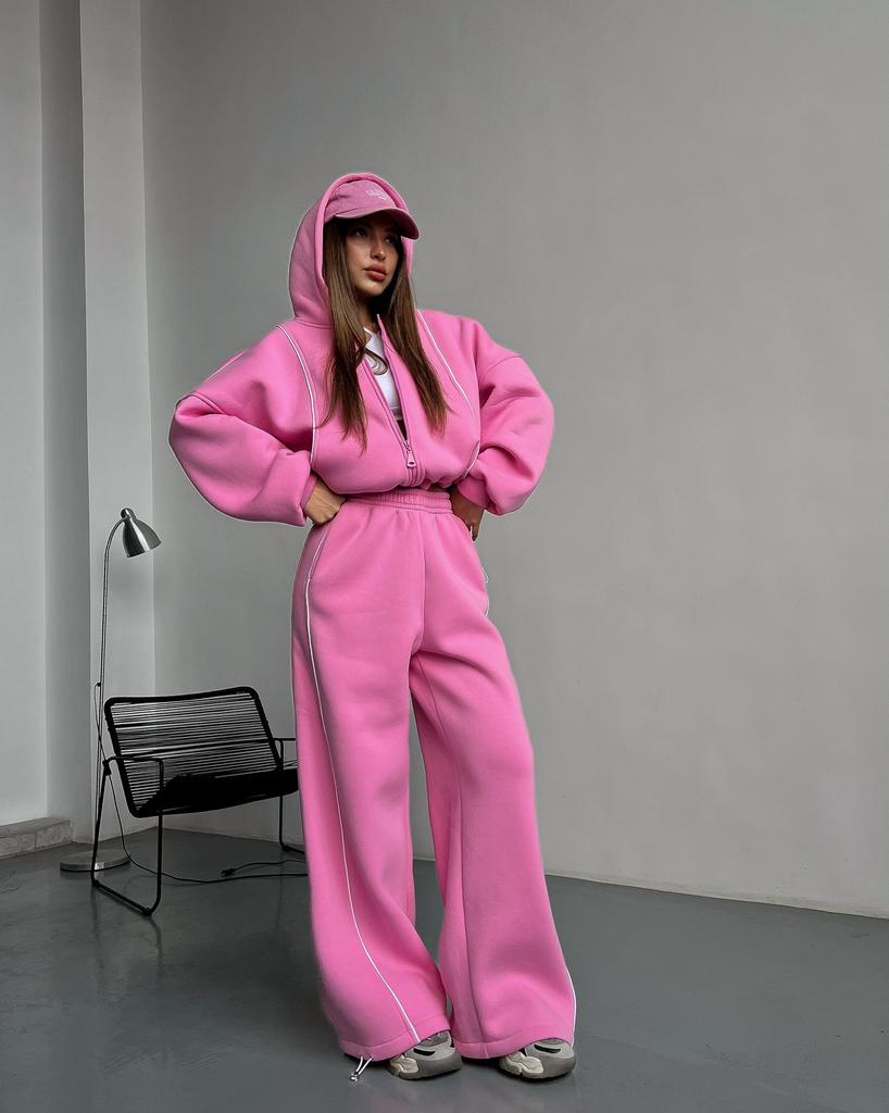 European and American Casual Sweater Women's Suit Loose Hooded Cardigan Jacket Elastic Wide-leg Pants Two-piece Set