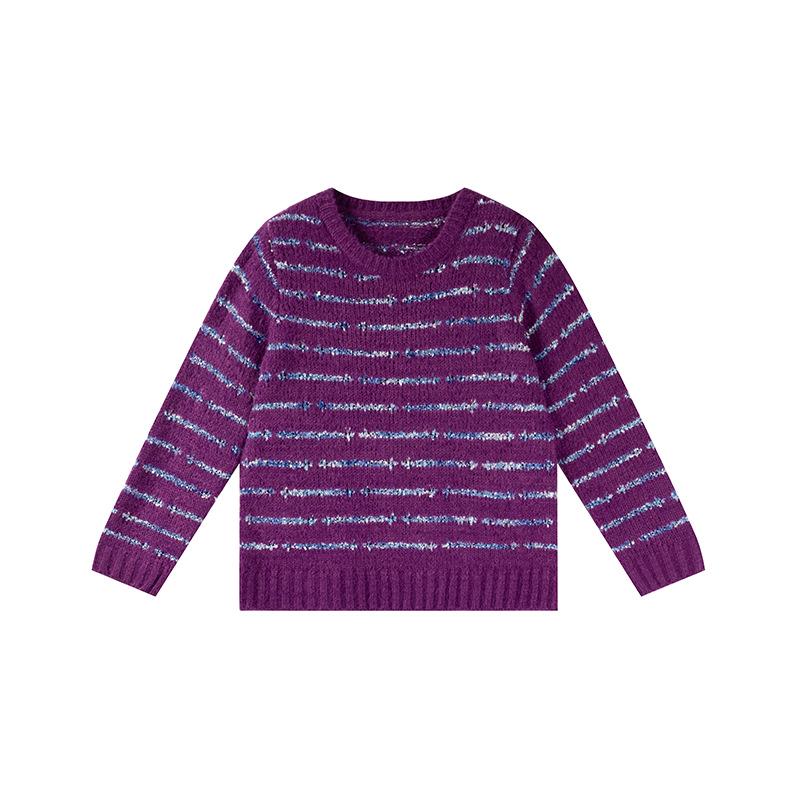 

Shuangtian 2025 Patchwork Stripe Knit Pullover Sweater for Women - Plus Size, Round Neck 2XL фіолетовий