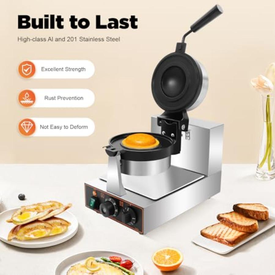 Commercial Electric Burger Waffle Maker with Stainless Steel Material Non-Stick Waffle Press Machine Time Temp Control Ideal fo