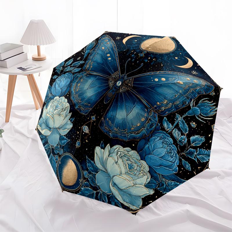 1 Pezzo Ombrello Pieghevole Automatico - Fantasia Farfalle, Design Portatile e Pieghevole con 8 Stecche, Regali di Natale e Compleanno