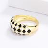 Anel feminino para anel preto e branco anel xadrez da moda anel feito à mão esmalte festa joias anel de noivado anel de casamento