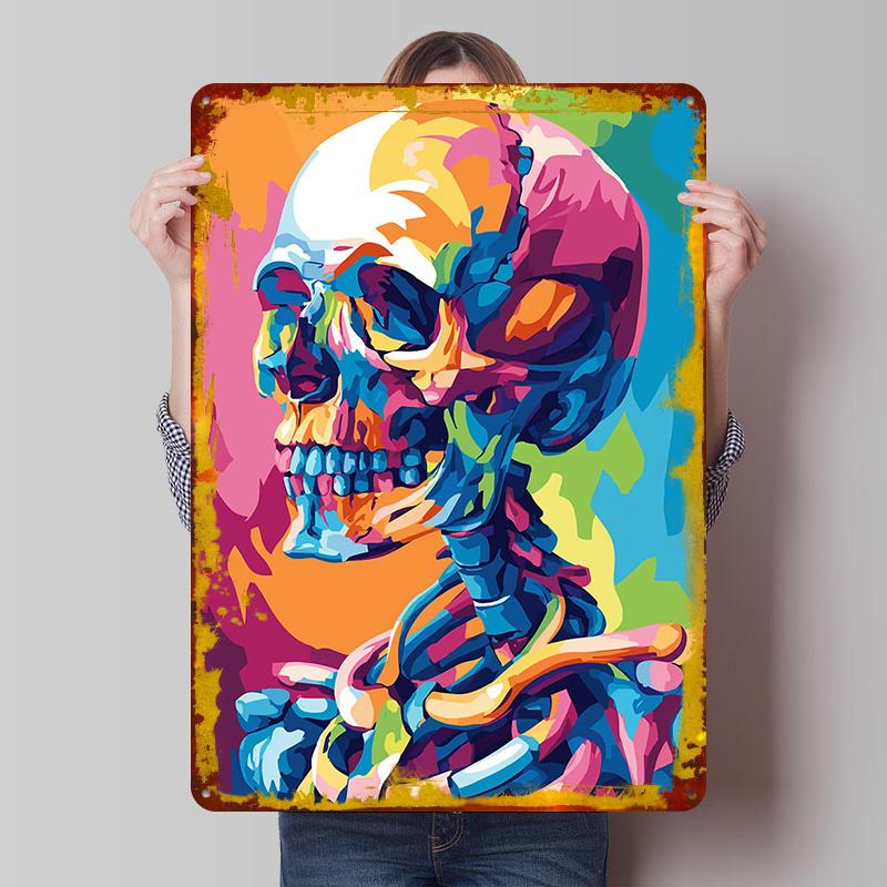Colorful Skull Pop Art Tinplate Poster Customized Wall Art Vintage Retro Metal Signs for Gaming Room Decoration At Home Man Cave
