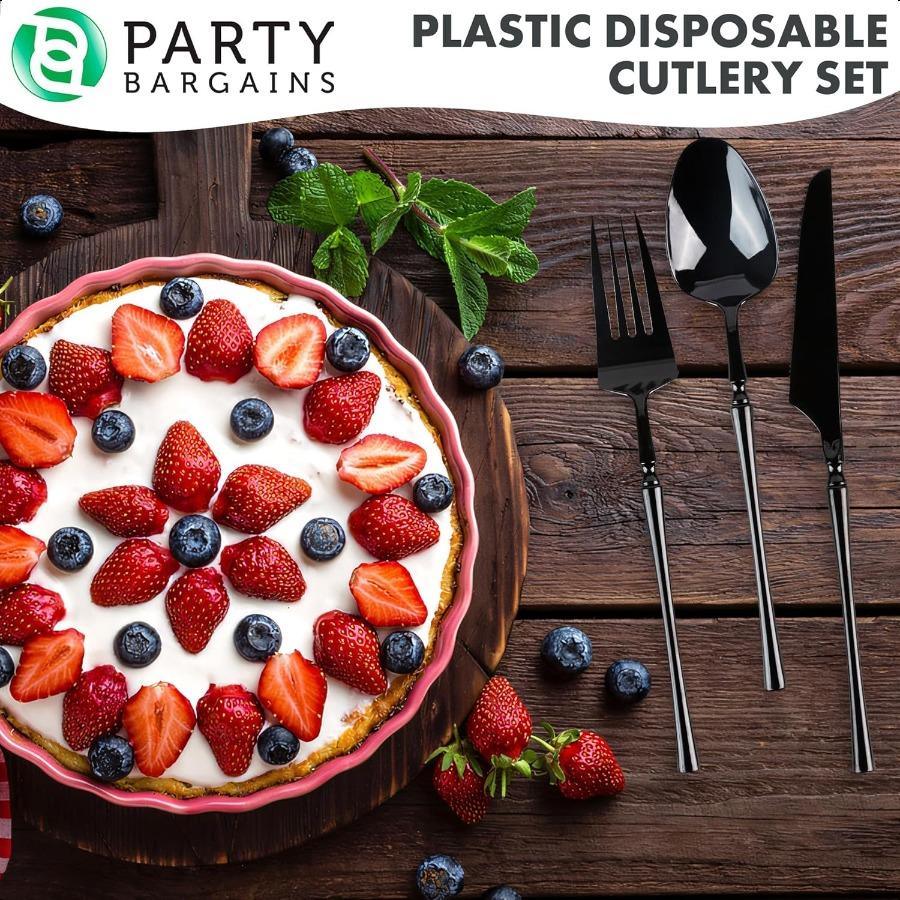 

Одноразовый пластиковый набор черных столовых приборов Infinity Современный дизайн Посуда 40 штук: 16 Вилок 8 Ножей 16 Ложек United States