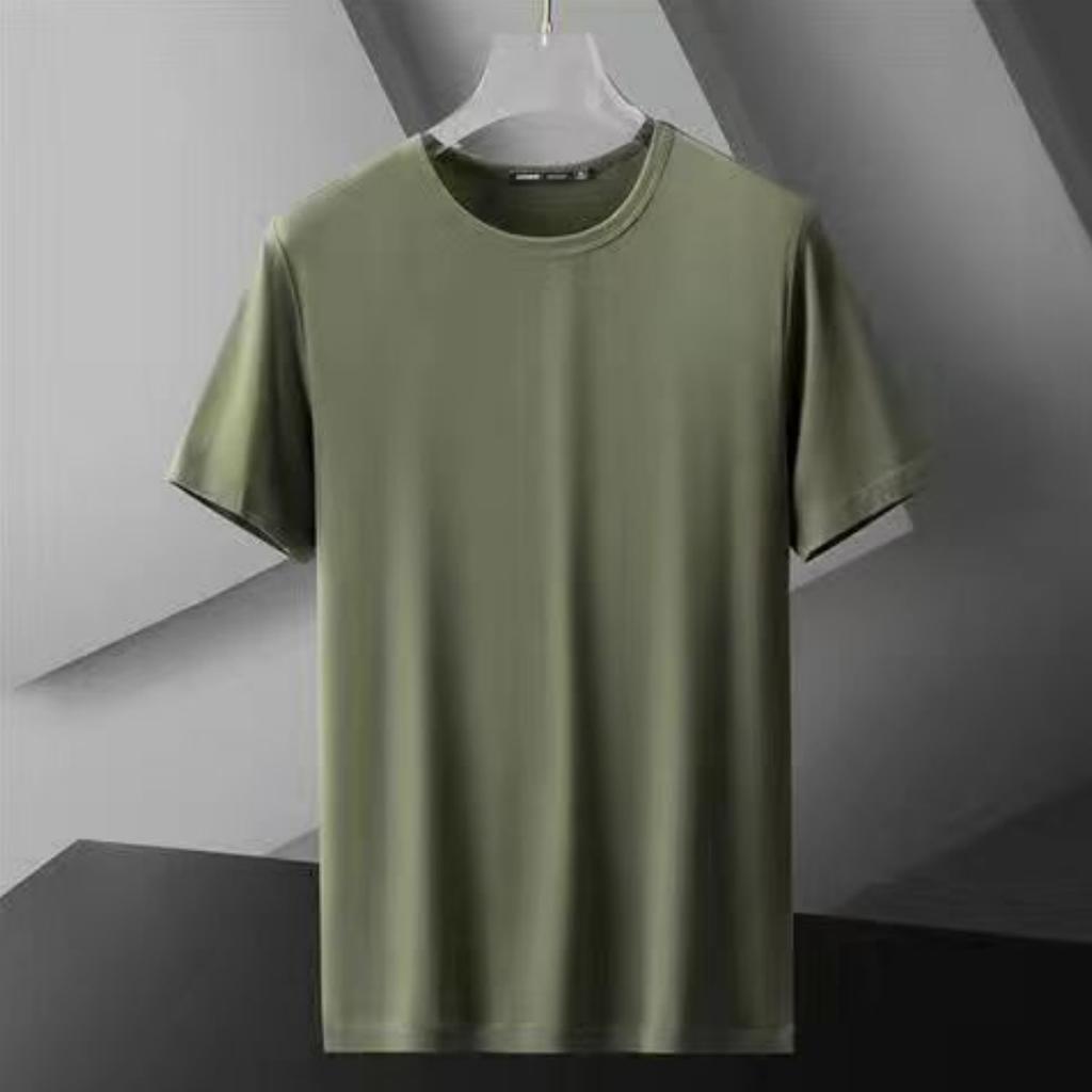 Men's Japanese Ice Silk Summer T-Shirt - Short-Sleeve, Solid Color, Quick-Dry, Elastic Modal Cotton.