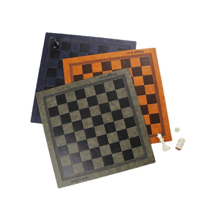 Reliëfontwerp Leer Internationaal Schaakbordspellen Mat Dammen Universeel Schaakbord Verjaardagscadeau Pop Tapijt Tafelmat
