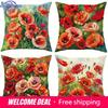 Home Decor Colorful Poppy Flower Pillow Covers For Home Pattern Cushion Cover Suitable For Sofa Bedroom Car Pillow Cover