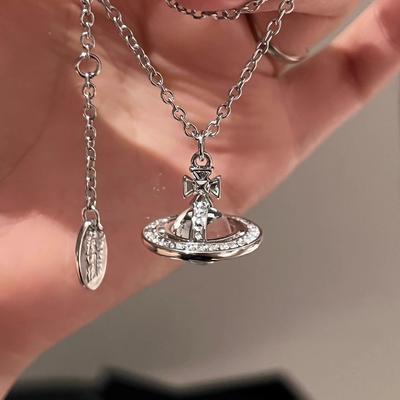 Saturn Transparent Necklace Silver Clavicle Flash Diamond Queen Mother West Niche Planet