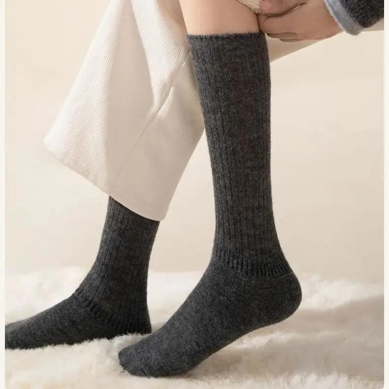 Soft Wool Long Socks Women Autumn Winter Cashmere Solid Knitted Stocking Skinny Casual Knee High Fluffy Warm Thicken Girls Socks