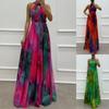 Women Lace Dresses Sleeveless Printed Round Neck Big Swinging Collar