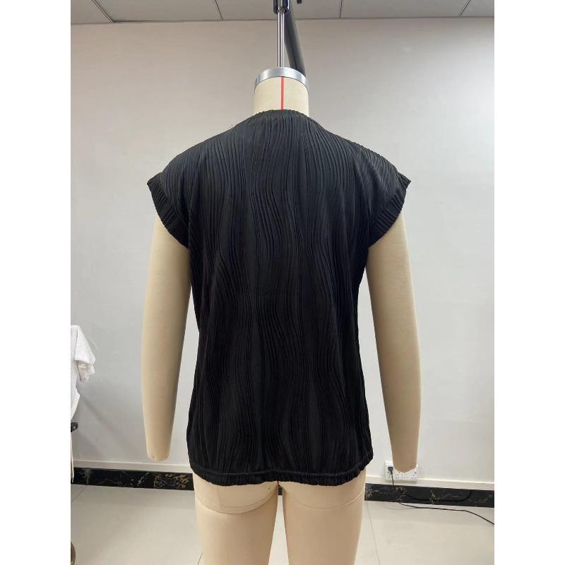 Women's Blouse Summer Solid Color Texture Short Sleeve Women's Shirt Casual Tops Fashion New Loose Round Neck Female Shirts