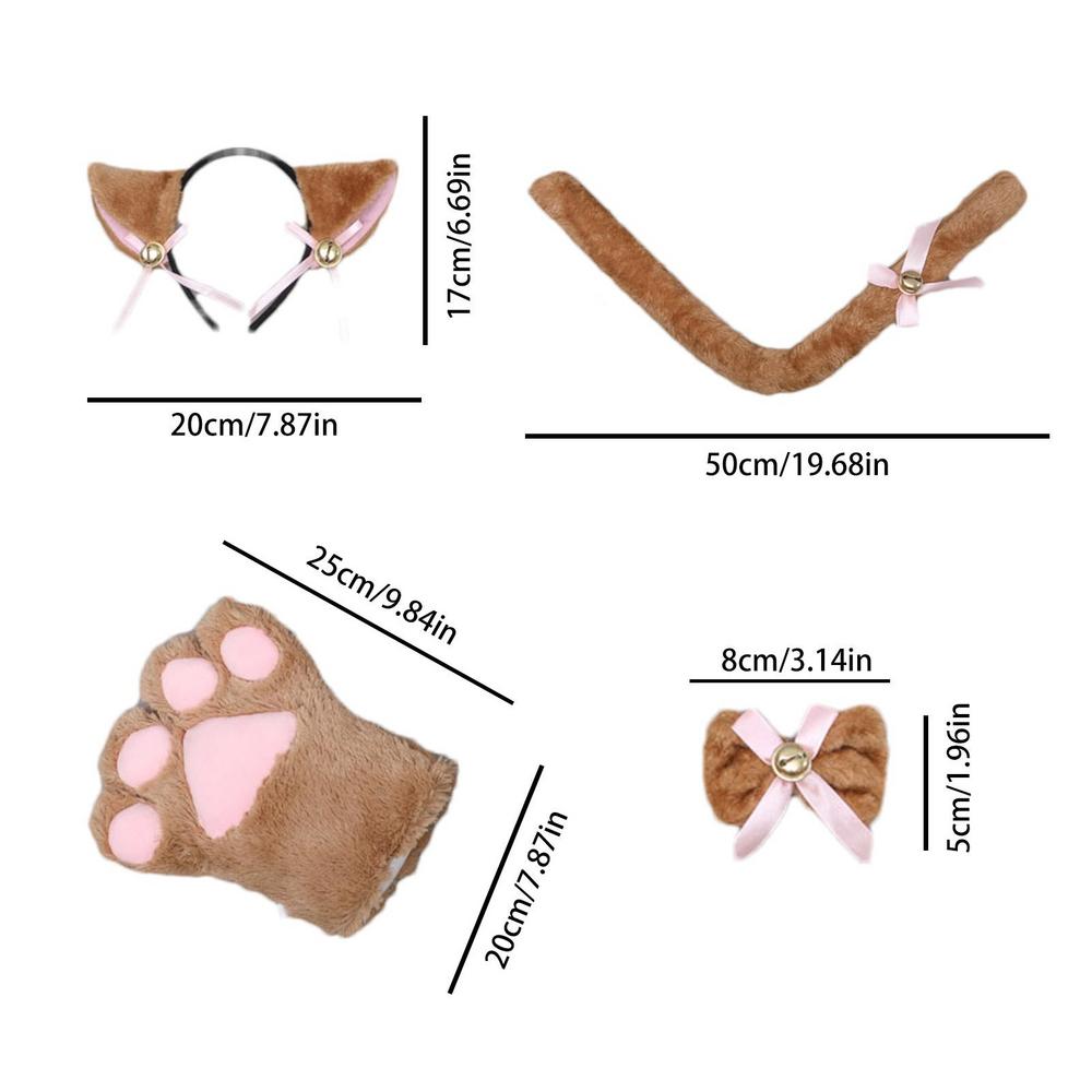 

Ободок с кошачьими ушками и хвостом, плюшевые лапки, галстук-бабочка, набор кошачьего хвоста, костюм для косплея кошки для вечеринки по случаю дня рождения, маскарада, свадьбы коричневый