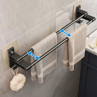 Bathroom Towel Rack Without Drilling Space Aluminum Shower Towel Holder Self-Adhesive Double Rod Towel Bar Bathroom Organizer