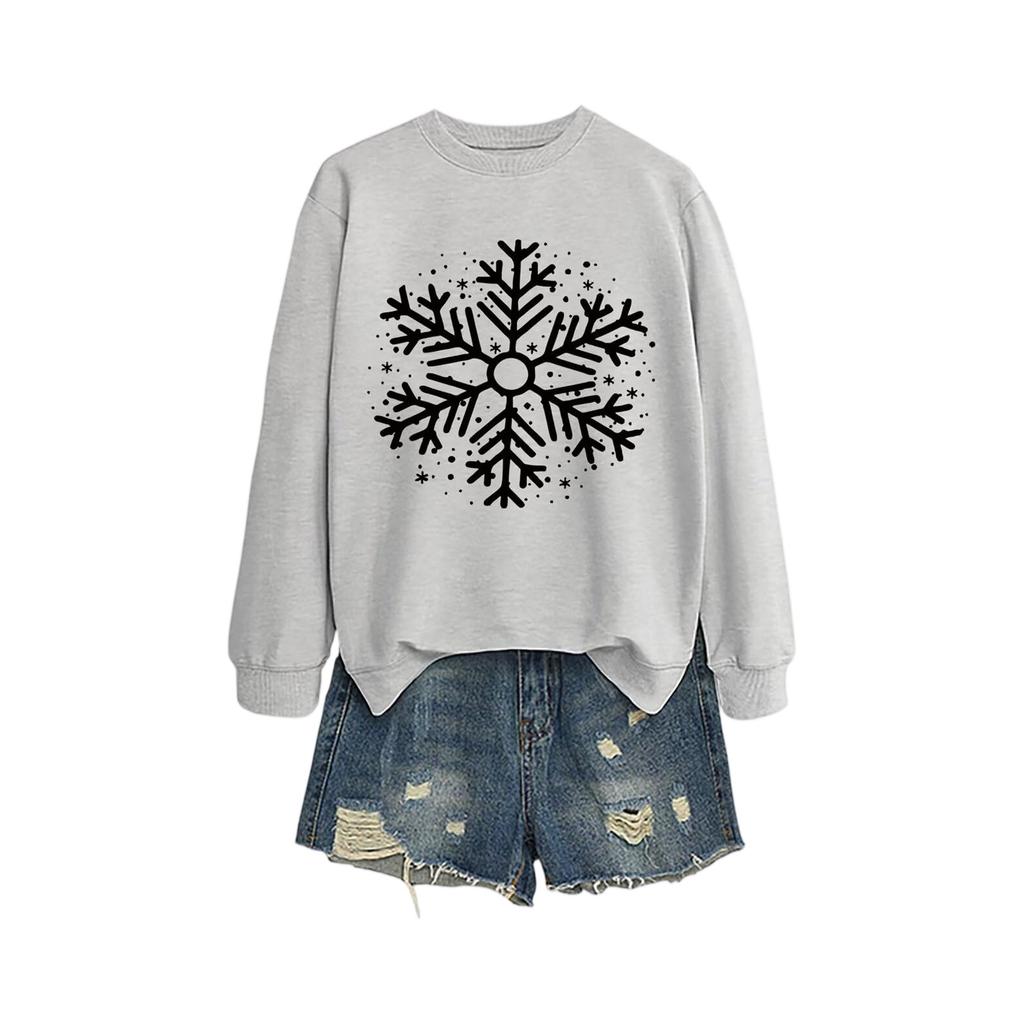 Women's Loose Comfortable Casual And Fashionable Round Neck Snowflake Pattern Printing Long Sleeved Sweatshirt