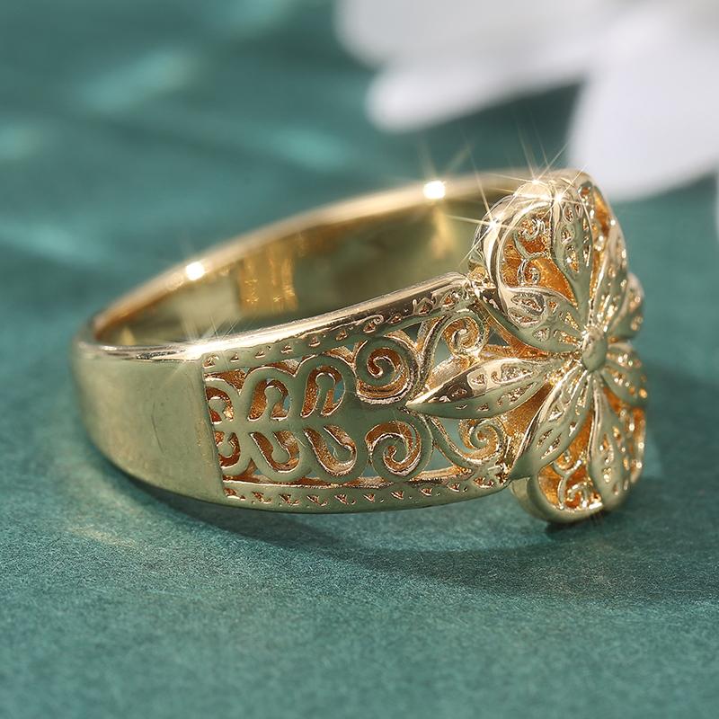 Sparkling Micro Pvae CZ Flower Women's Ring Trendy Gold Color Hollow Daily Wear Party Jewelry Anniversary Gift