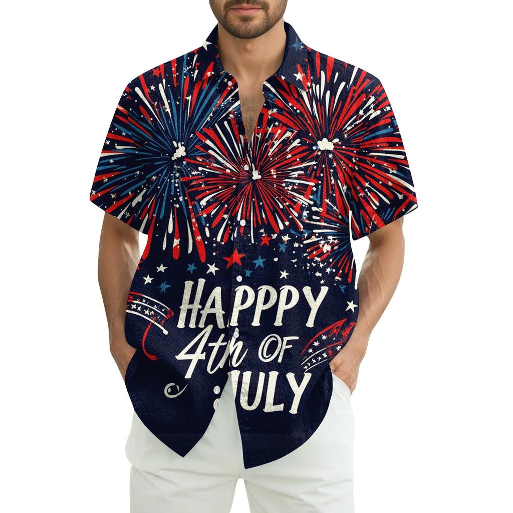 Męska koszula codzienna z nadrukiem na Dzień Niepodległości z krótkim rękawem