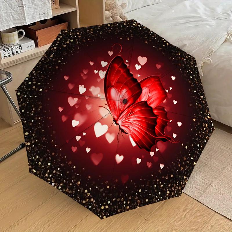 1PC Butterfly Love Umbrella-8-Rib Reinforced, Automatic Open, Lightweight & Durable, Cute Fashion Accessory for Outdoor, Beach, or Casual Use, Beach U
