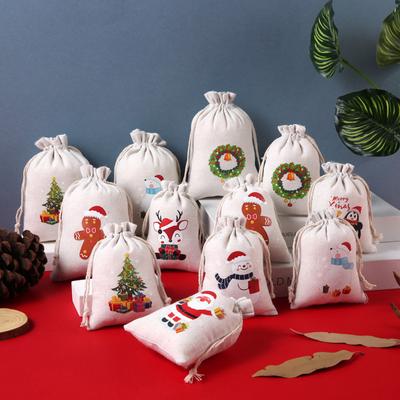 Christmas Linen Bag Gift Candies Drawstring Storage