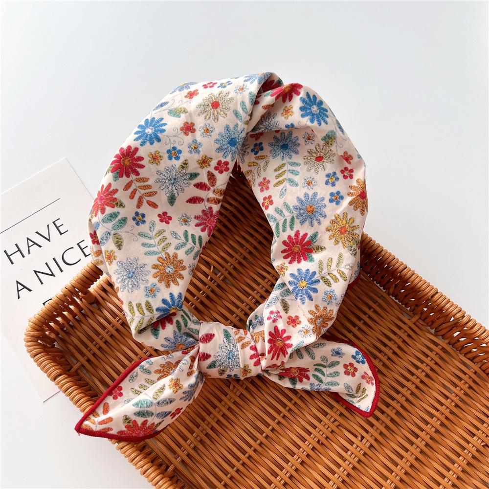 Cotton And Linen Small Square Scarf Silk Scarf Women'S Spring And Autumn New Style Artistic And Versatile Fashionable Temperament Headband Scarf