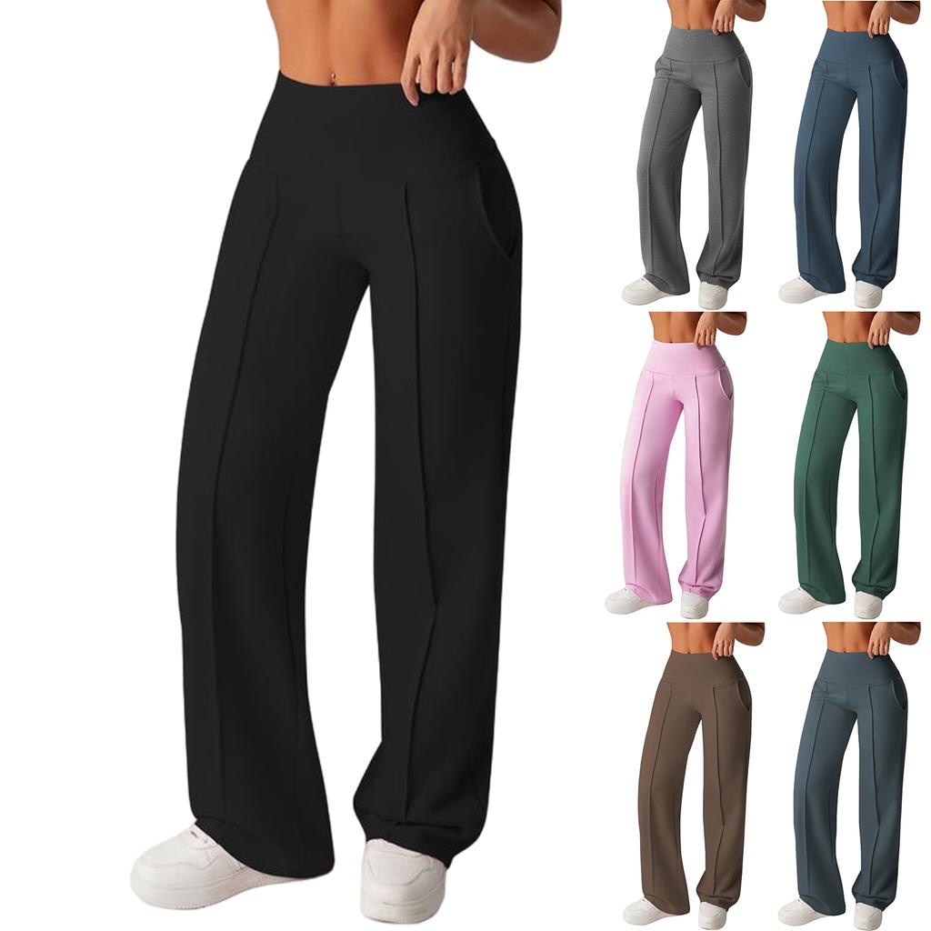 Women’s Wide Leg High Waist Yoga Pants with Seam and Pockets for Casual Workout or Daily Wear