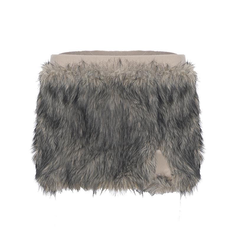 

Chic Street Style Sexy Solid Color Fur Slit Mini Skirt with Low-Rise Crop Top Bodycon Set for Women Medium