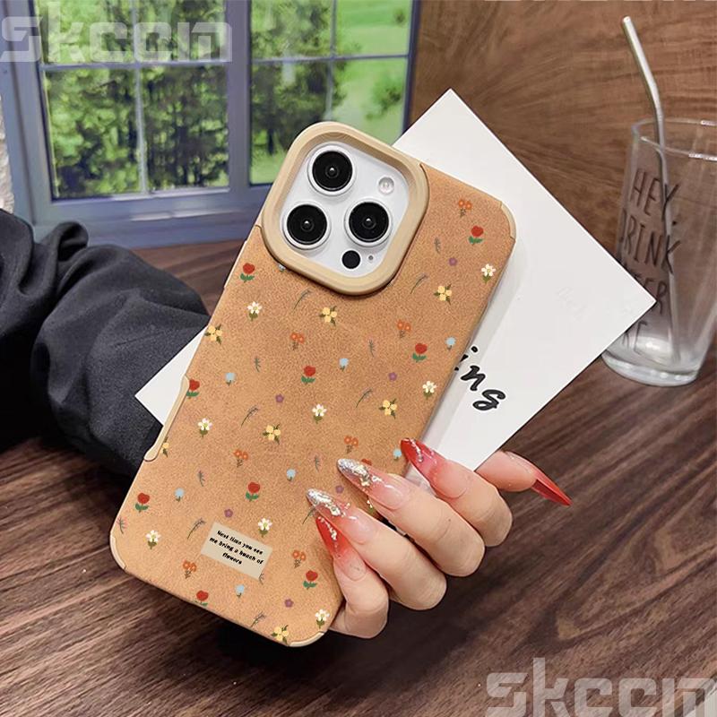 Branches and Leaves Broken Flowers Leather Phone Case For iPhone 16 Pro Max 15 14 Plus 13 12 11 XS Max X XR Shockproof Cover