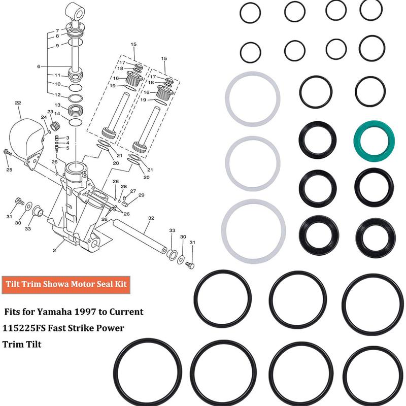 Återuppbyggnadstrimma Tiltkåpa O-ringstätning Kit 115225FS för Showa Suzuki Yamaha 115-225HP