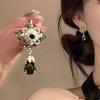 Elegant Vintage Pearl Flower Dangle Earrings, Shiny Rhinestone Water Drop Pendant Earrings, Fashion Light Luxury Women Ear Ornaments