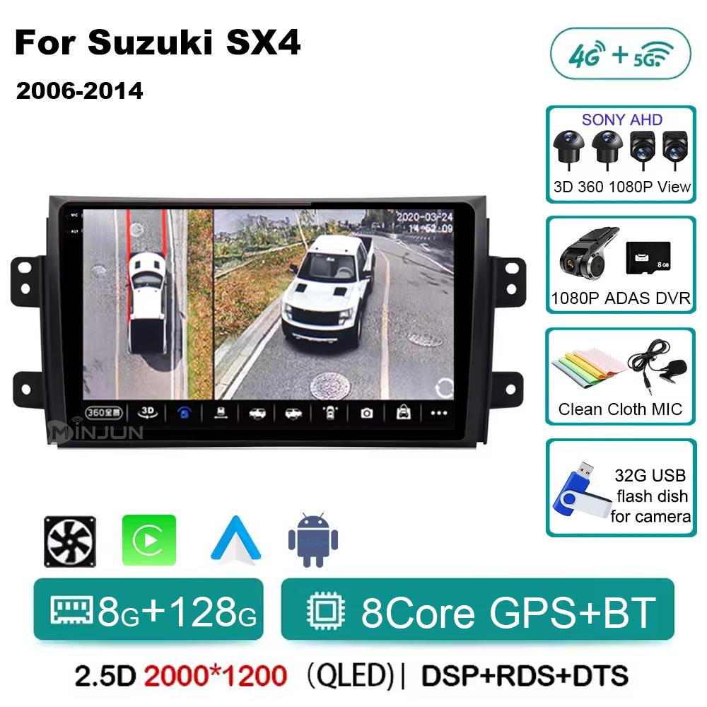 Android 14 Car Radio For Suzuki SX4 2006  2007 2008 2009 2010 - 2014 Qualcomm Wireless Carplay Auto Multimedia Player Navigation