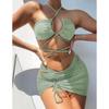 New Sexy Lace-up Three-piece Bikini Solid Color Multi-color Swimsuit Women's Fashion Sports