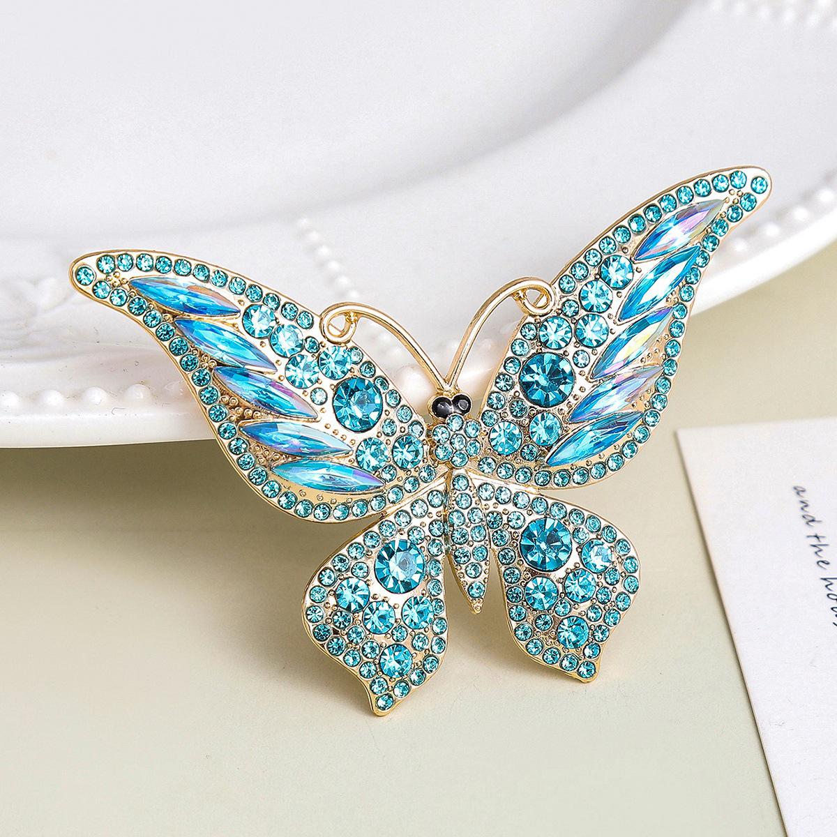 High-End Eco-Friendly Rhinestone Butterfly Brooch - Fashionable Women s Insect Accessory синий