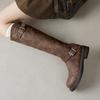Autumn and Winter Women's Knight Boots Thick-soled New Large-size Leather Boots Round Head Low Heel Square Heel Comfortable Side Zipper High Boots