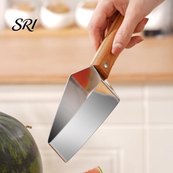 Outdoor Picnic Fruit Cutter Watermelon Slicer Stainless Steel Tool with Wooden Handle Ergonomic Kitchen Slicing for Cantaloupe Apples Easy Clean