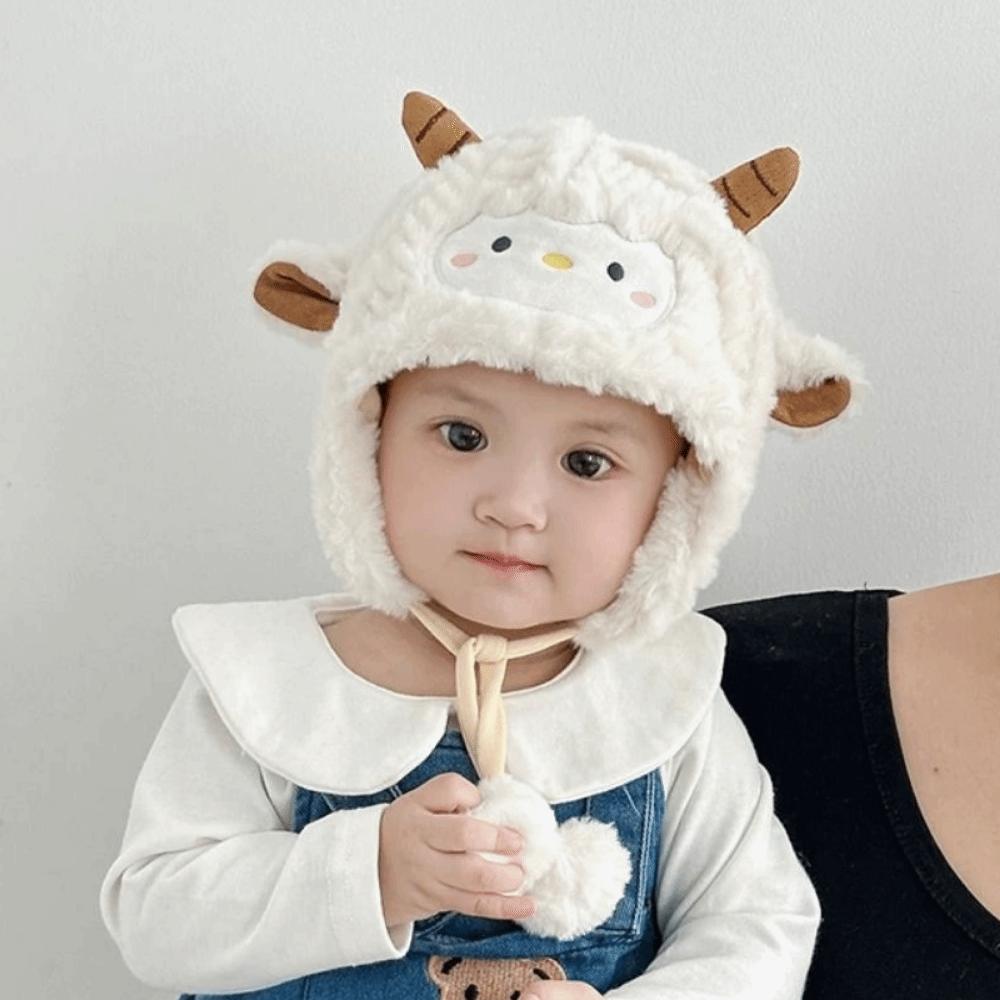 Soft Toddler's Sheep Plush Hat Thickened Cartoon Beanie Caps Cute Sheep Hat Cold Weather Wear