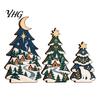 Festive Gingerbread House Decorations 3 Pcs Wooden Christmas Tree Tabletop Sign, 2D Flat Shaped Holiday Tiered Tray Decor Block Farmhouse Centerpiece