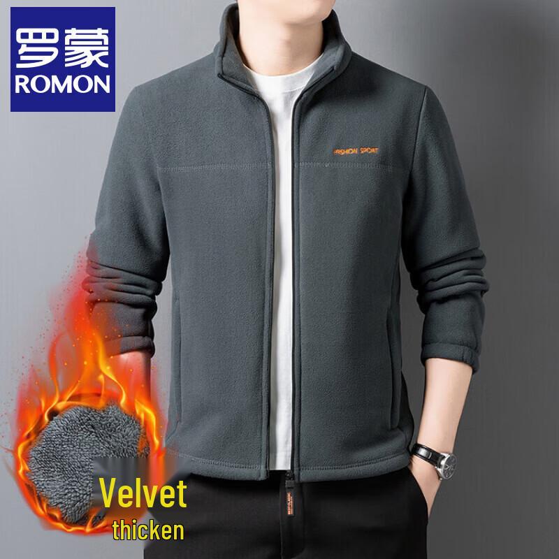 Romone Men's Thickened Fleece Stand-up Collar Jacket