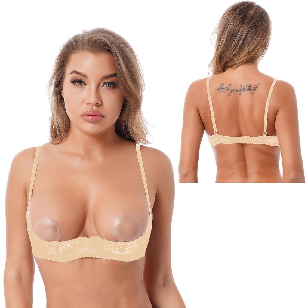 Female Lingerie Sheer Floral Lace 1/4 Cups Underwired Bra Underwear Hollow Out Bralette