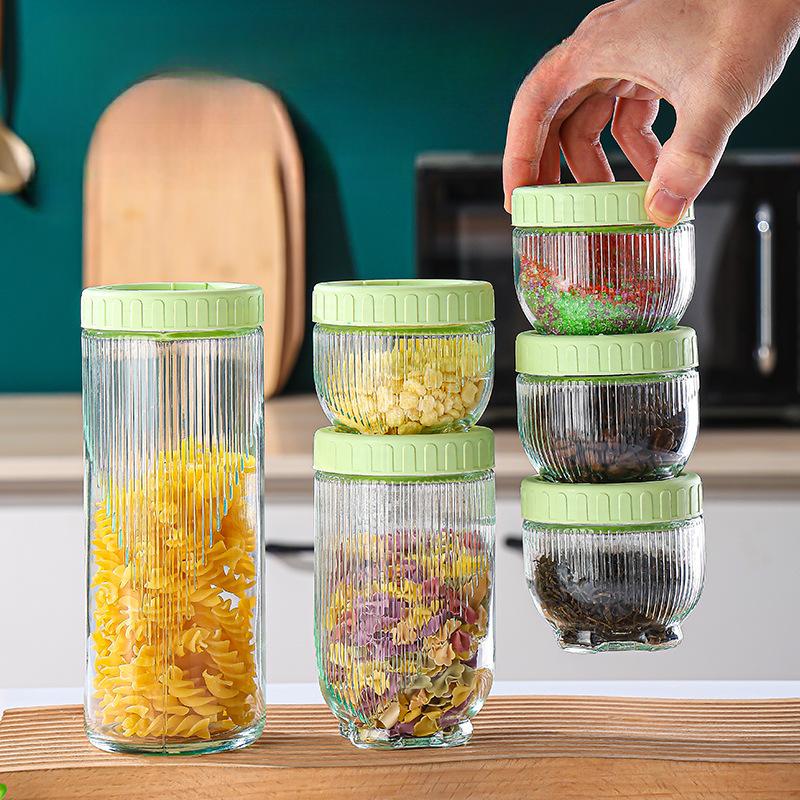 6Pcs/set Kitchen Sealed Glass Jar Food Container Transparent Dried Fruit Snacks Sealed Jars Moisture-proof Airtight Canister