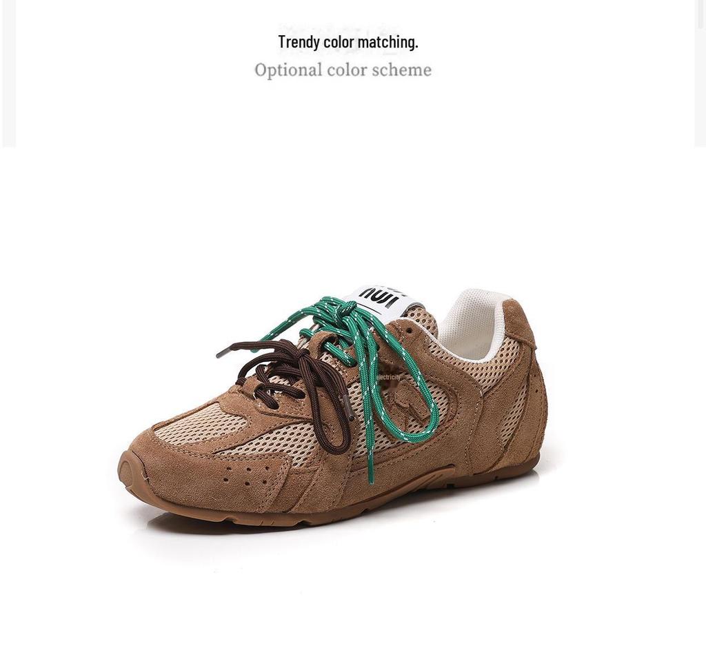 2024 Autumn Women's Dexun Leather Sneakers: Two-Color Laces, Forrest Gump Style, Casual Dad Shoes