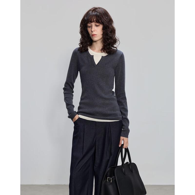 Demana Women s Wool Blend Faux Two-Piece Color-Block Knit Top S