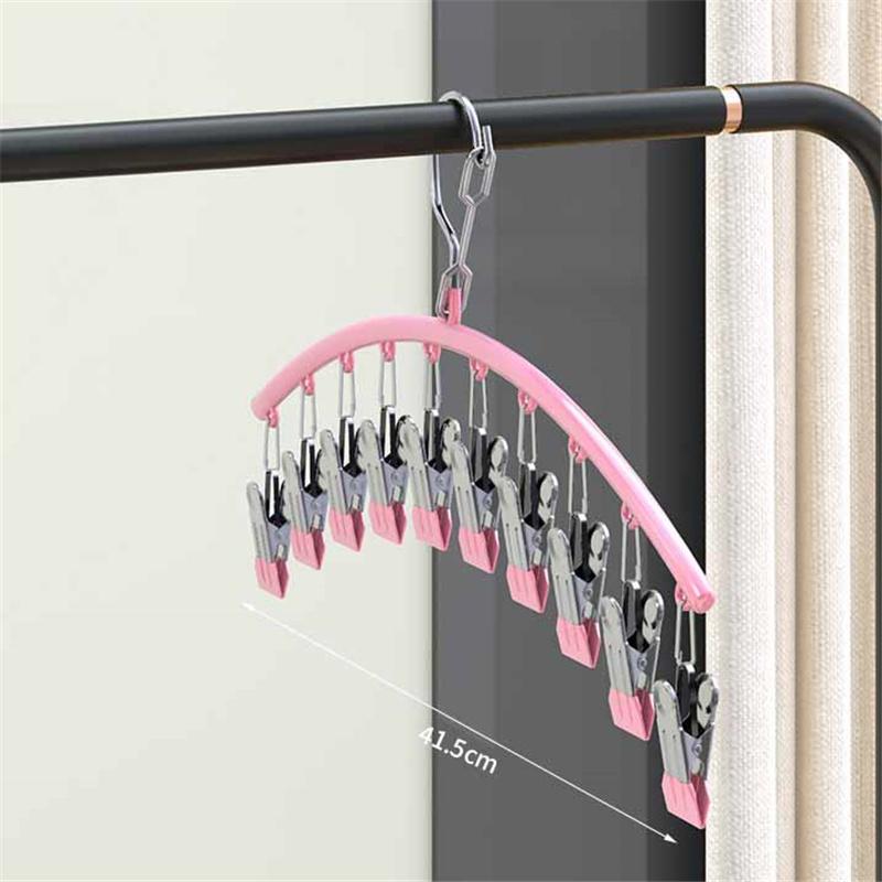 10 зажимов из нержавеющей стали, ветрозащитная, нескользящая, сушильная вешалка для одежды, носков, нижнего белья, одежды, сушильная вешалка для белья розовый