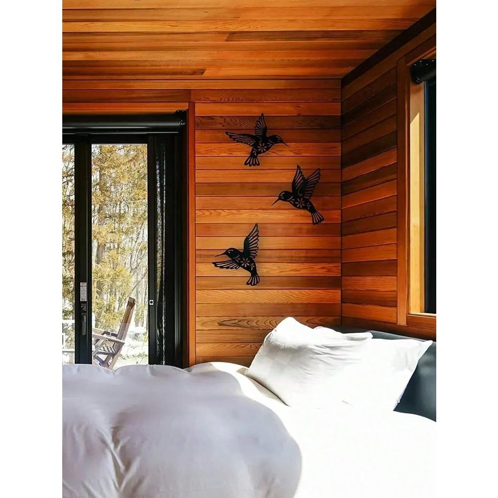 3D Metal Hummingbird Wall Art Set of 3, Modern Black Hanging Decor for Home Garden