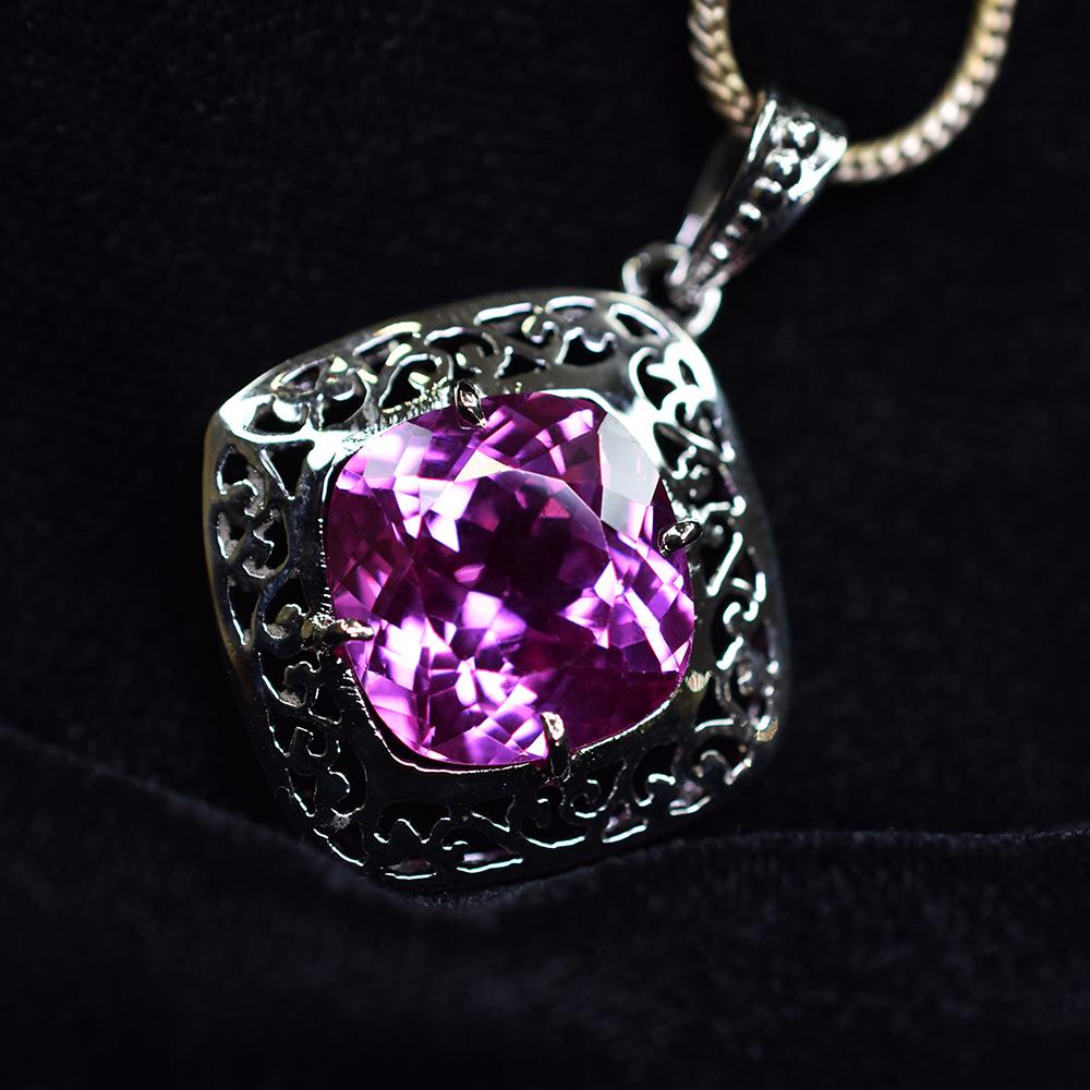 Argint Sterling 925 Turmalină Roz Naturală Pandantiv 35 Ct Piatră Prețioasă CERTIFICAT my.pd-7-k