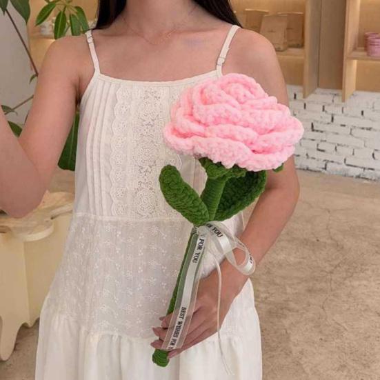 Large Crochet Flower Handmade Crochet Rose/Sunflower Bouquet Artificial Knitted Flower Birthday Anniversary Gift for Mother Wife Friend